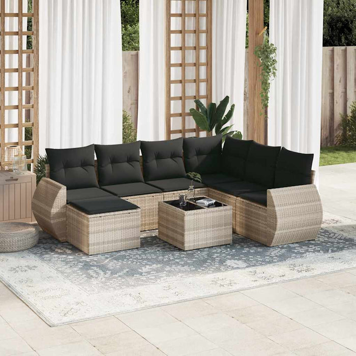 Set mobilier de grădină cu perne, 8 piese gri deschis poliratan - WALTI WALTI