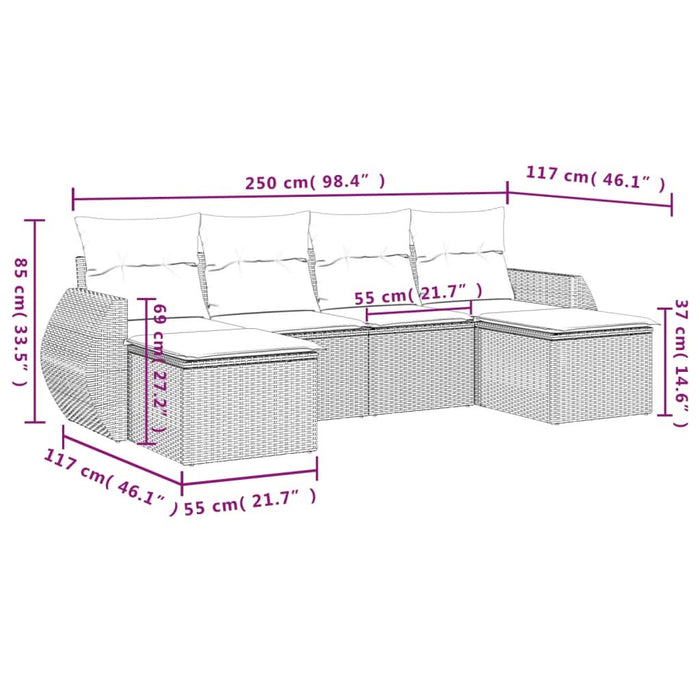 Set canapele de grădină cu perne, 6 piese gri deschis poliratan - WALTI WALTI