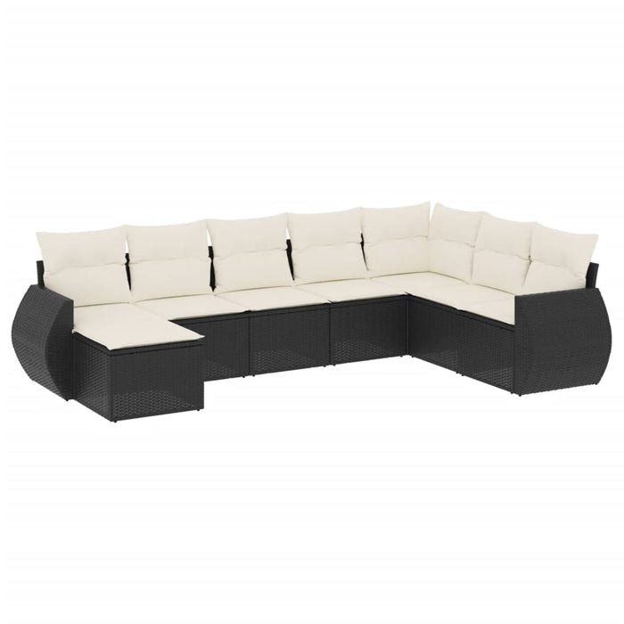 Set mobilier de grădină cu perne, 8 piese, negru, poliratan WALTI