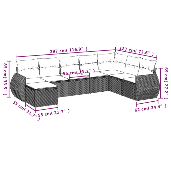 Set mobilier de grădină cu perne, 8 piese, negru, poliratan WALTI