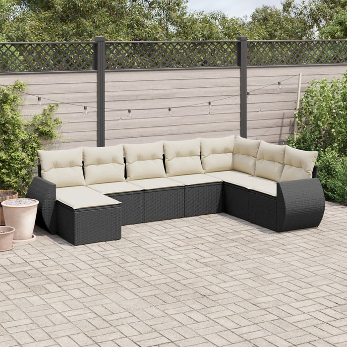 Set mobilier de grădină cu perne, 8 piese, negru, poliratan WALTI