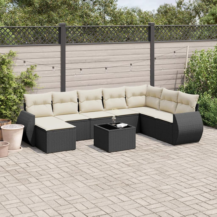 Set mobilier de grădină cu perne, 9 piese, negru, poliratan WALTI