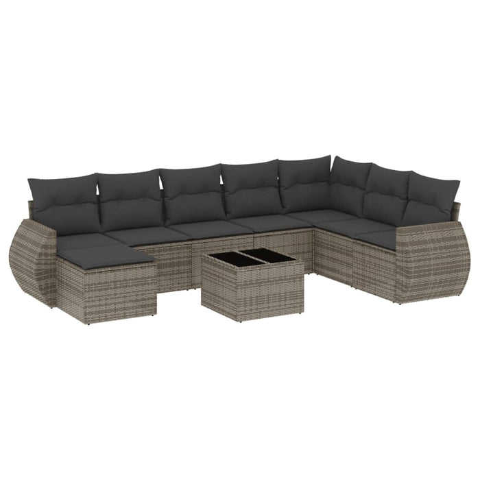 Set canapele de grădină, 9 piese, cu perne, gri, poliratan WALTI