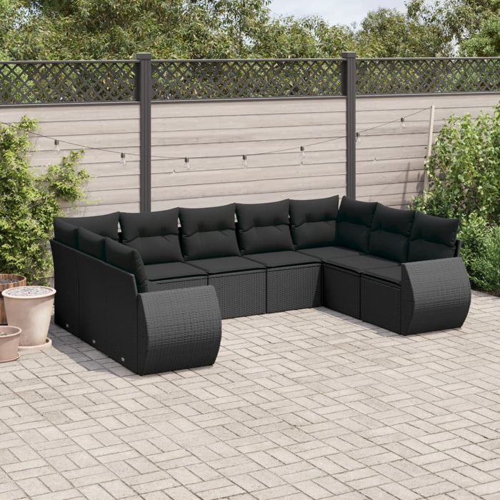 Set mobilier de grădină cu perne, 9 piese, negru, poliratan - WALTI WALTI