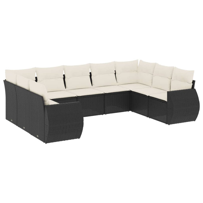 Set mobilier de grădină cu perne, 9 piese, negru, poliratan - WALTI WALTI