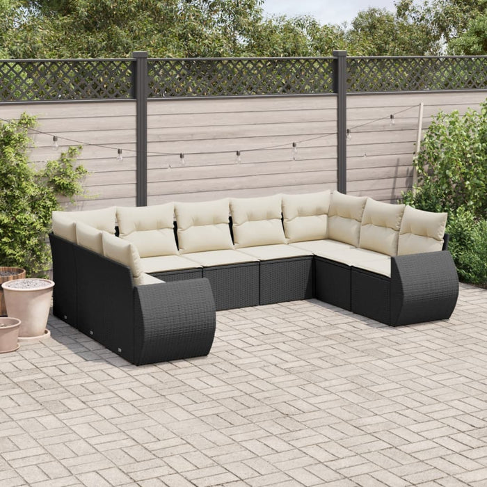 Set mobilier de grădină cu perne, 9 piese, negru, poliratan - WALTI WALTI