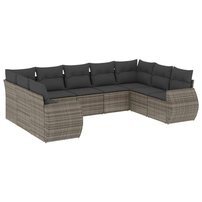 Set canapele de grădină, 9 piese, cu perne, gri, poliratan WALTI