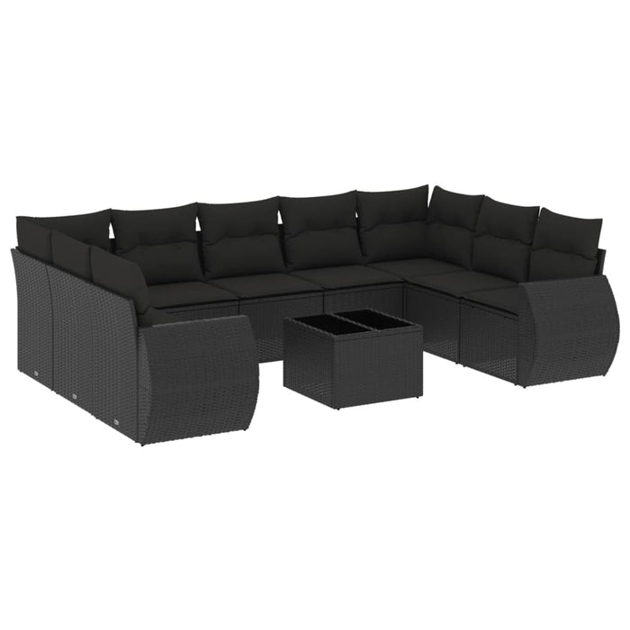 Set canapele de grădină cu perne, 10 piese, negru, poliratan WALTI