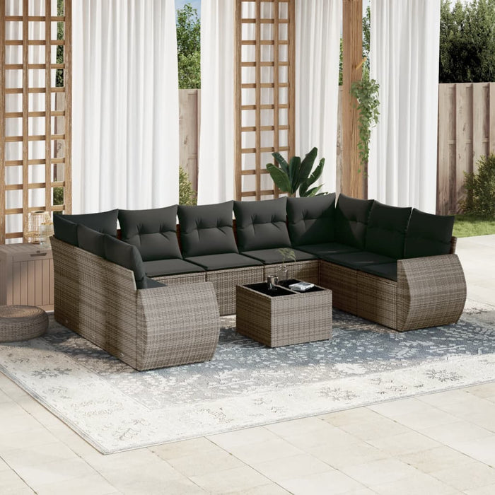 Set mobilier de grădină cu perne, 10 piese, gri, poliratan - WALTI WALTI