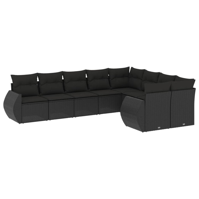 Set mobilier de grădină cu perne, 9 piese, negru, poliratan - WALTI WALTI