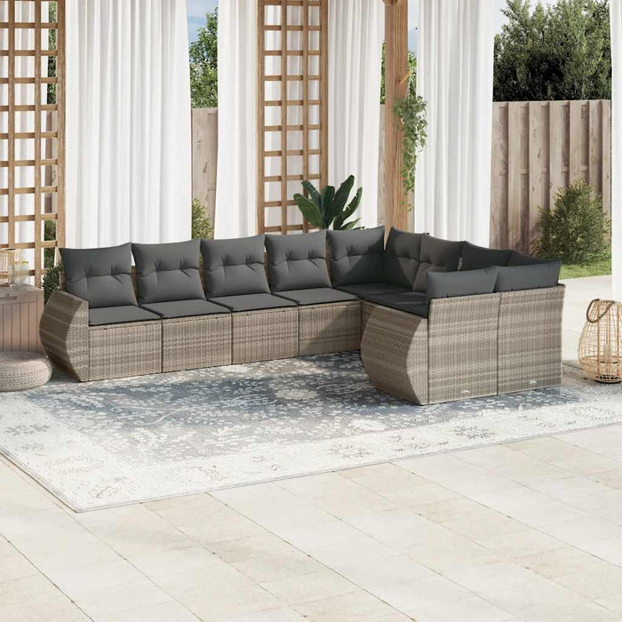 Set canapele de grădină cu perne, 9 piese gri deschis poliratan - WALTI WALTI