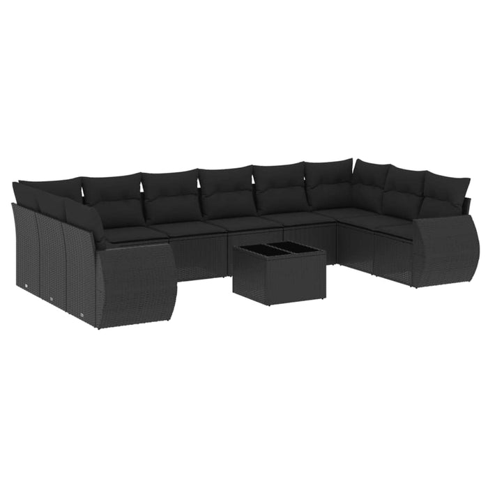 Set canapele de grădină cu perne, 11 piese, negru, poliratan - WALTI WALTI