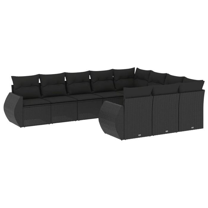 Set canapele de grădină cu perne, 10 piese, negru, poliratan WALTI