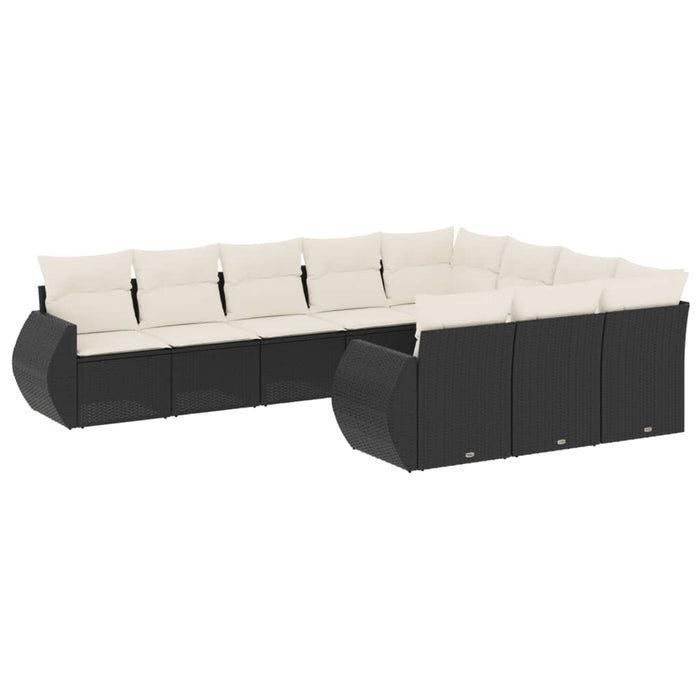 Set canapele de grădină cu perne, 10 piese, negru, poliratan WALTI