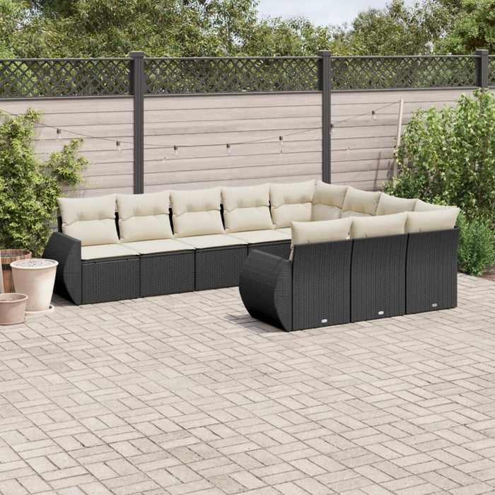 Set canapele de grădină cu perne, 10 piese, negru, poliratan WALTI