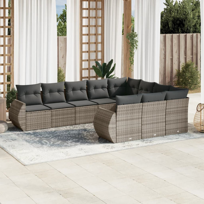 Set mobilier de grădină cu perne, 10 piese, gri, poliratan - WALTI WALTI