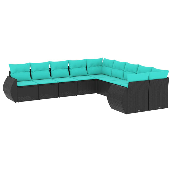 Set canapele de grădină cu 10 piese și perne, poliratan negru WALTI