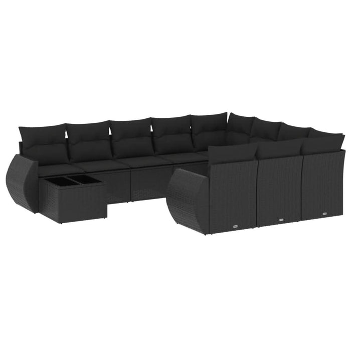 Set canapele de grădină cu perne, 11 piese, negru, poliratan - WALTI WALTI