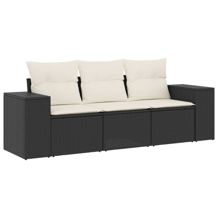 Set mobilier de grădină cu perne, 3 piese, negru, poliratan - WALTI WALTI