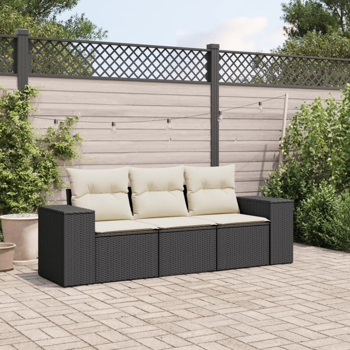 Set mobilier de grădină cu perne, 3 piese, negru, poliratan - WALTI WALTI