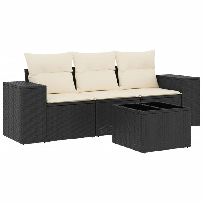 Set mobilier de grădină cu perne, 4 piese, negru, poliratan - WALTI WALTI