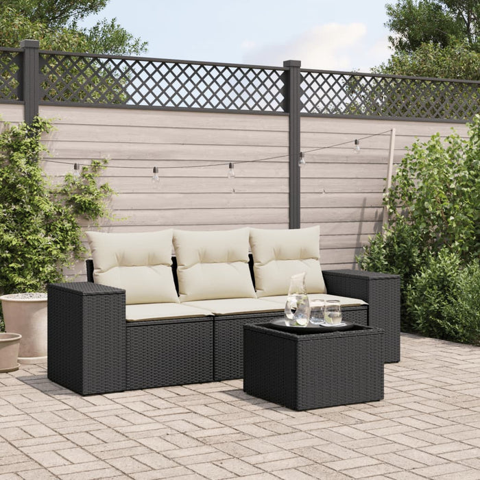 Set mobilier de grădină cu perne, 4 piese, negru, poliratan - WALTI WALTI