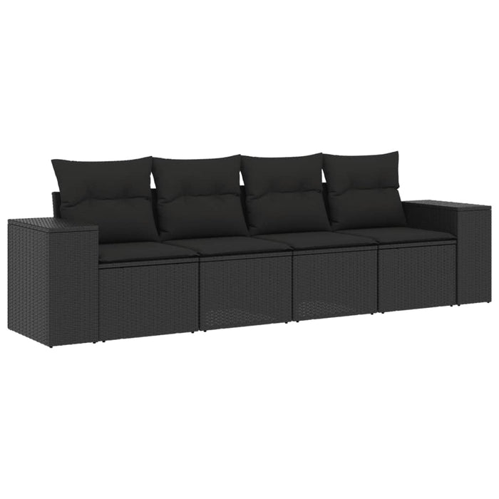 Set mobilier de grădină cu perne, 4 piese, negru, poliratan - WALTI WALTI