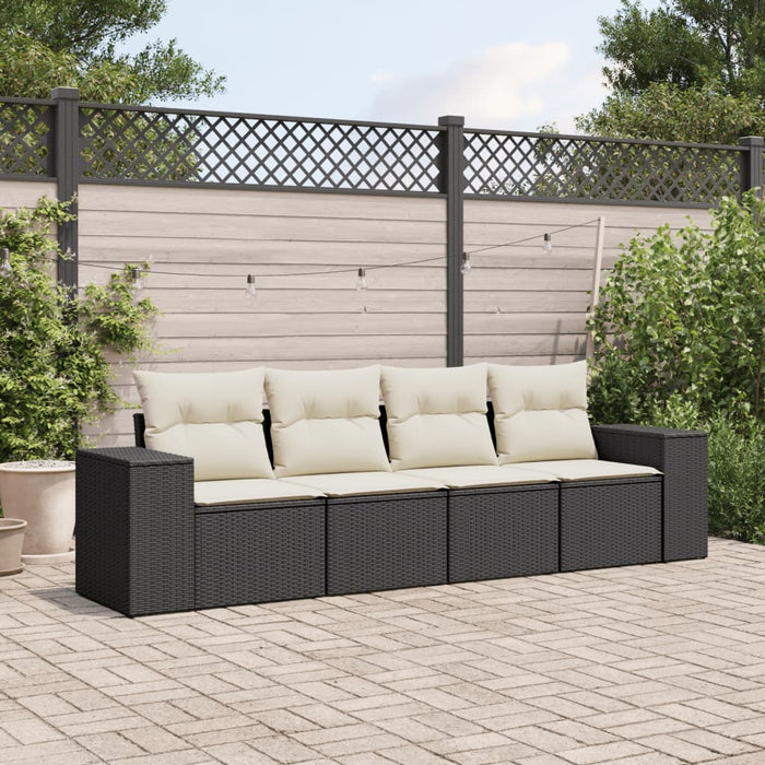 Set mobilier de grădină cu perne, 4 piese, negru, poliratan - WALTI WALTI