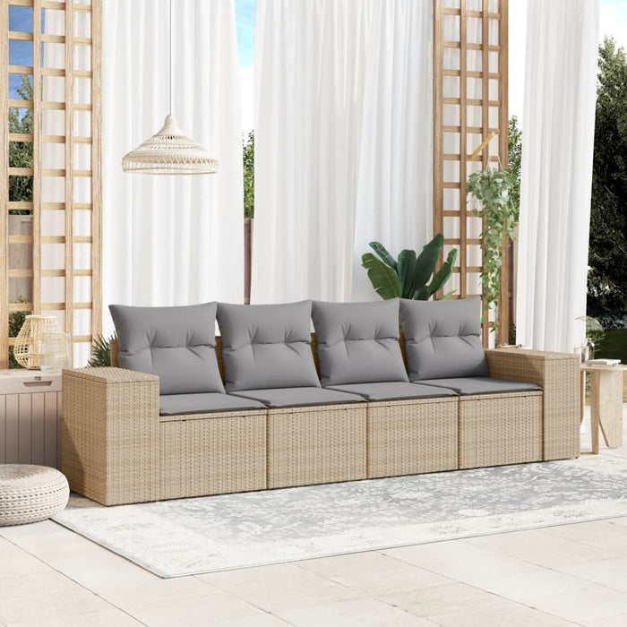 Set canapele de grădină, 4 piese, cu perne, bej, poliratan WALTI