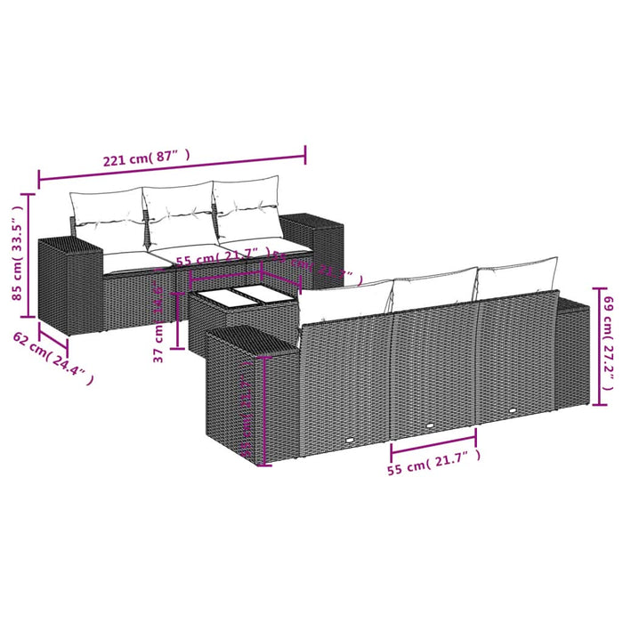 Set canapele de grădină cu perne, 7 piese, negru, poliratan - WALTI WALTI