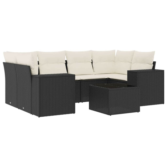 Set canapele de grădină cu perne, 7 piese, negru, poliratan - WALTI WALTI