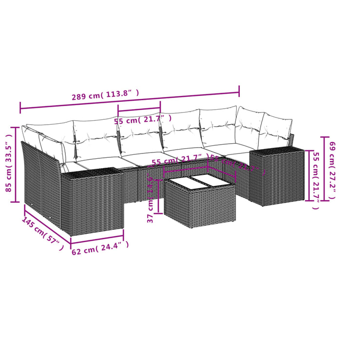 Set mobilier de grădină cu perne, 8 piese, negru, poliratan - WALTI WALTI