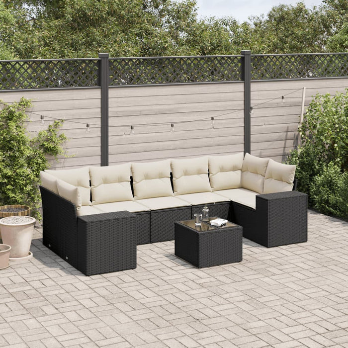 Set mobilier de grădină cu perne, 8 piese, negru, poliratan - WALTI WALTI