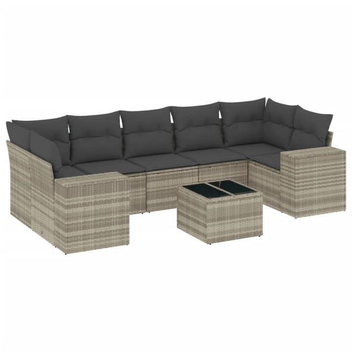 Set mobilier de grădină cu perne, 8 piese gri deschis poliratan - WALTI WALTI