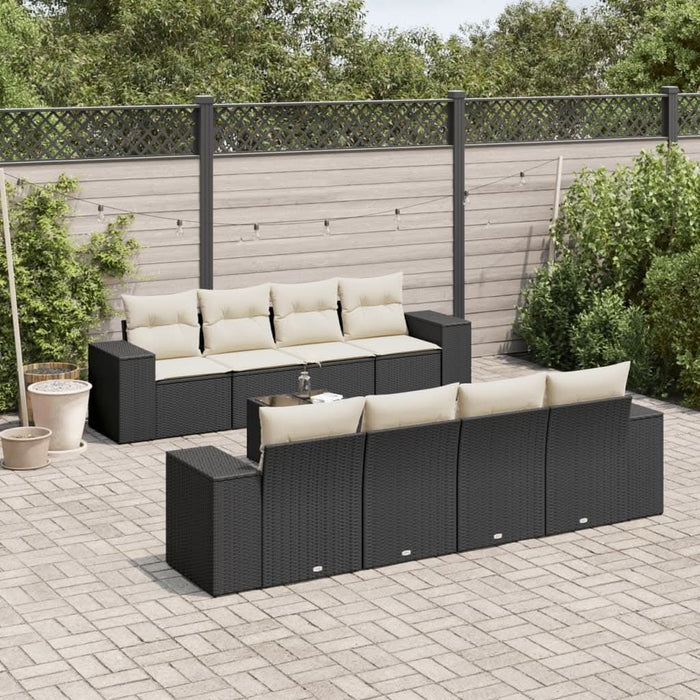 Set mobilier de grădină cu perne, 9 piese, negru, poliratan - WALTI WALTI