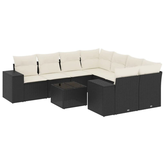 Set mobilier de grădină cu perne, 9 piese, negru, poliratan - WALTI WALTI