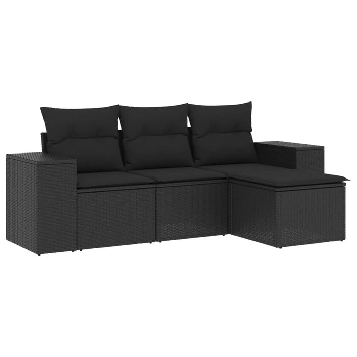 Set mobilier de grădină cu perne, 4 piese, negru, poliratan WALTI