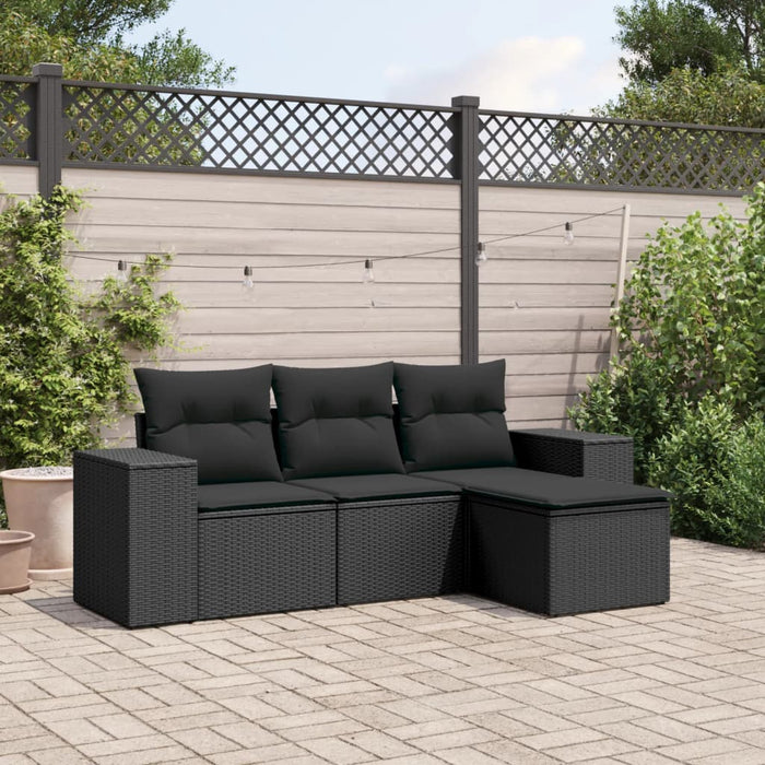 Set mobilier de grădină cu perne, 4 piese, negru, poliratan WALTI