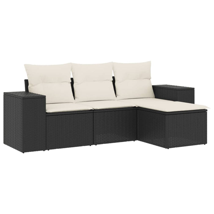 Set mobilier de grădină cu perne, 4 piese, negru, poliratan WALTI