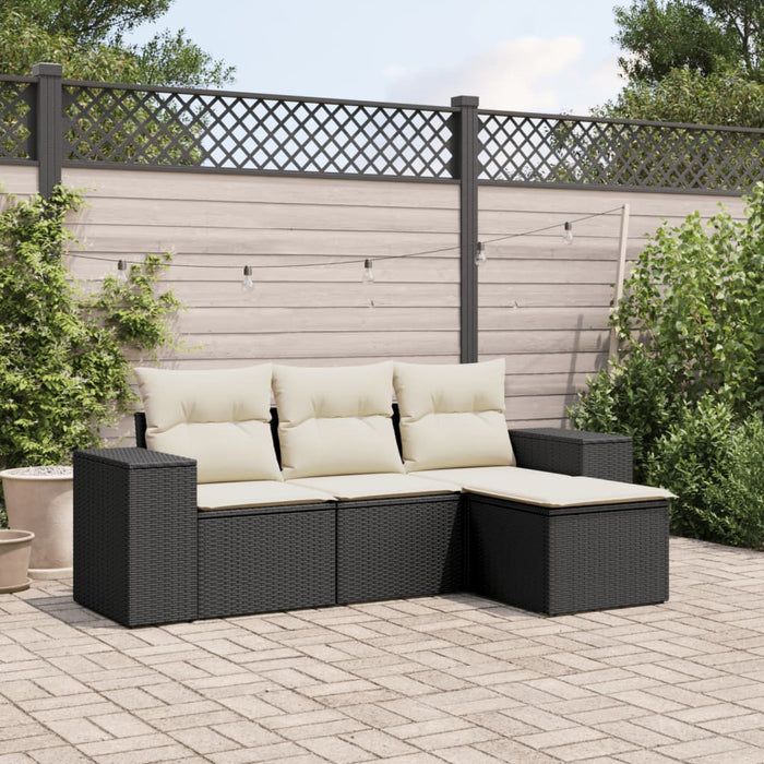 Set mobilier de grădină cu perne, 4 piese, negru, poliratan WALTI