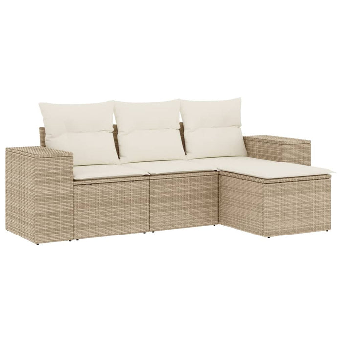 Set canapele de grădină, 4 piese, cu perne, bej, poliratan WALTI