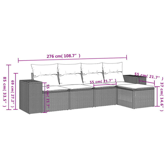 Set mobilier de grădină cu perne, 5 piese, negru, poliratan - WALTI WALTI