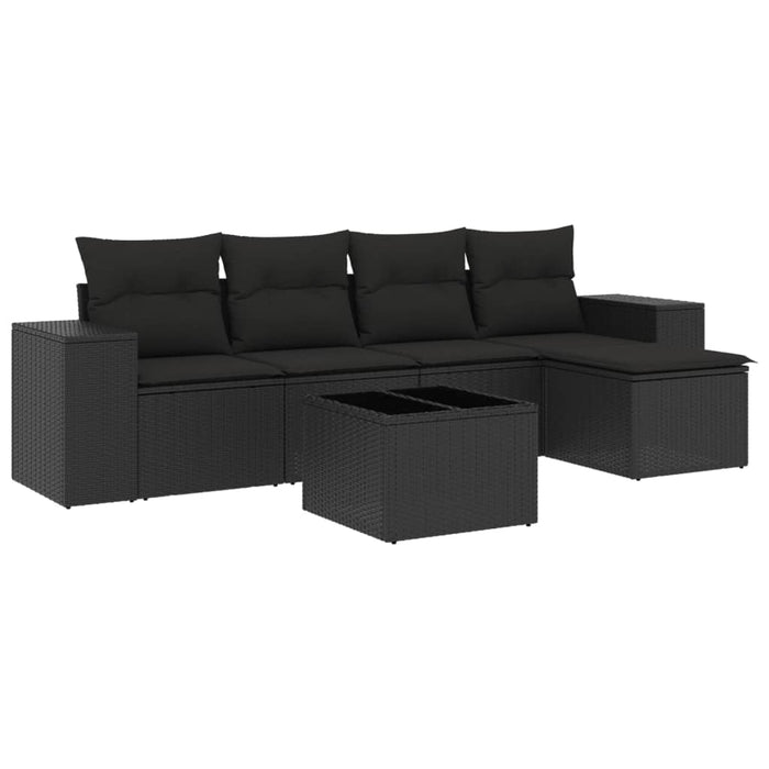 Set mobilier de grădină cu perne, 6 piese, negru, poliratan - WALTI WALTI