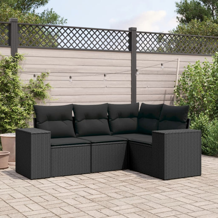 Set mobilier de grădină cu perne, 4 piese, negru, poliratan - WALTI WALTI