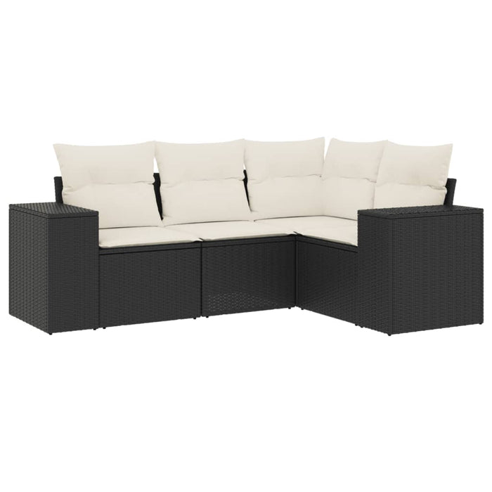 Set mobilier de grădină cu perne, 4 piese, negru, poliratan WALTI