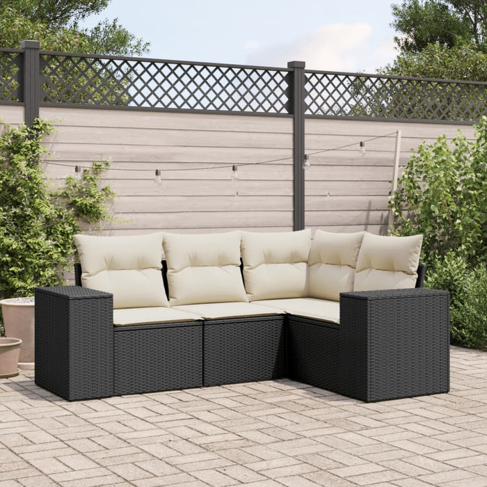 Set mobilier de grădină cu perne, 4 piese, negru, poliratan WALTI