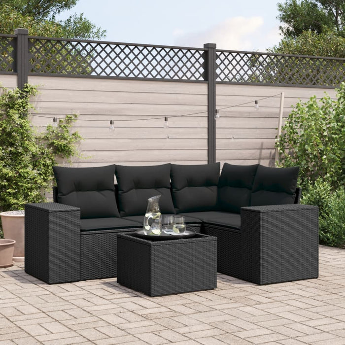 Set mobilier de grădină cu perne, 5 piese, negru, poliratan - WALTI WALTI