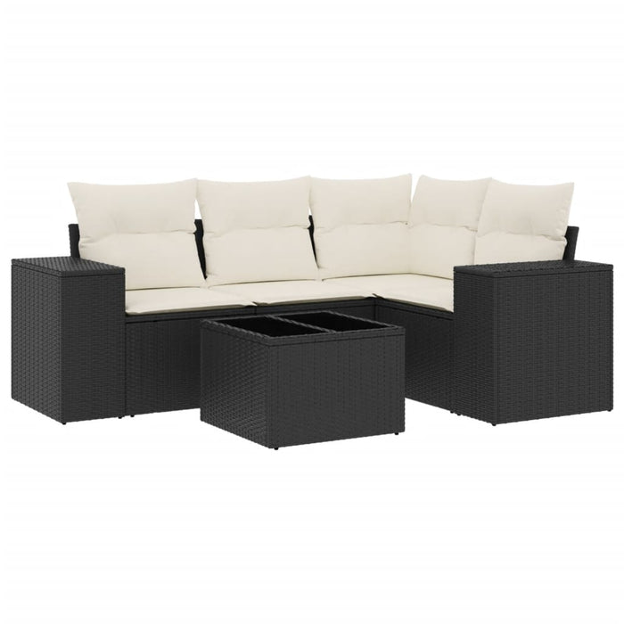 Set mobilier de grădină cu perne, 5 piese, negru, poliratan WALTI