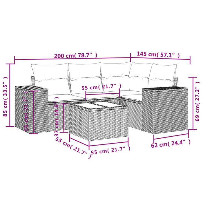 Set mobilier de grădină cu perne, 5 piese, negru, poliratan WALTI