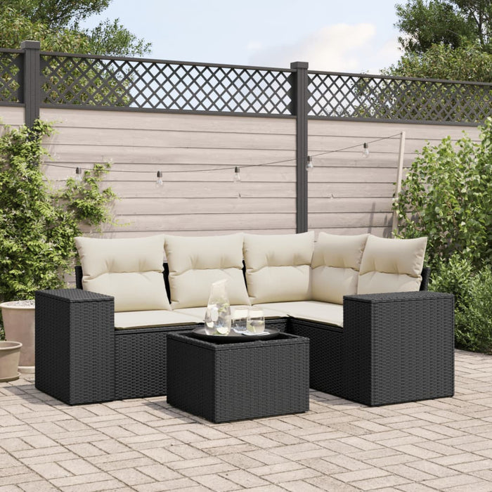 Set mobilier de grădină cu perne, 5 piese, negru, poliratan WALTI